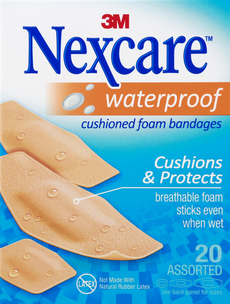 Nexcare Bandages, Cushioned Foam, Waterproof, Assorted