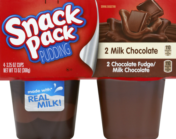 Snack Pack Pudding, Milk Chocolate/Chocolate Fudge & Milk Chocolate