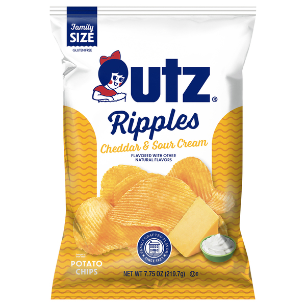 Utz Potato Chips, Cheddar & Sour Cream, Ripples, Family Size