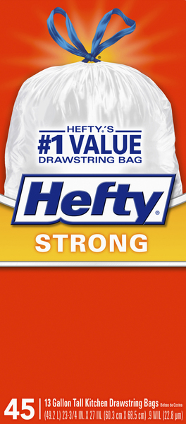 Hefty Drawstring Bags, Tall Kitchen, Strong, 13 Gallon