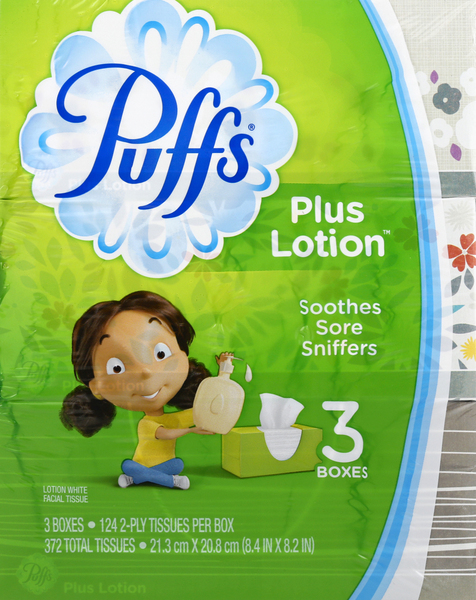 Puffs Facial Tissue, Plus Lotion, 2-Ply, 3 Boxes
