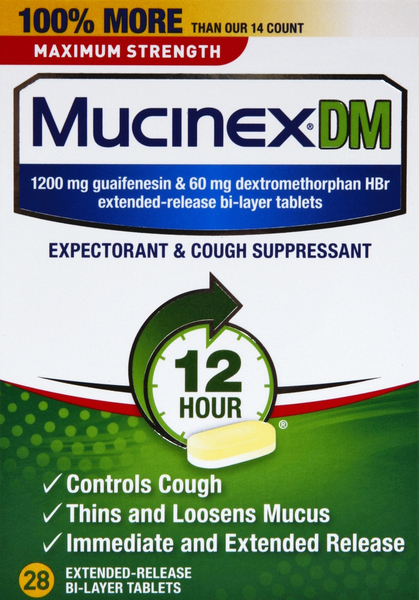 Mucinex Expectorant & Cough Suppressant, 12 Hour, Maximum Strength, Extended-Release Bi-Layer Tablets