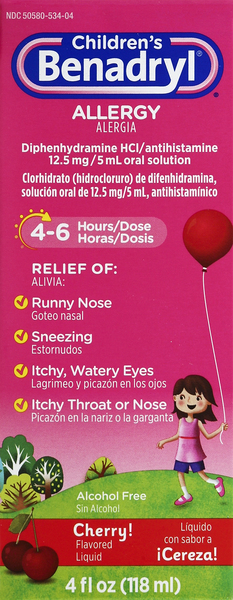 Benadryl Allergy, 12.5 mg, Cherry Flavored Liquid