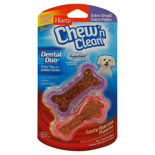 Hartz Dog Toy, Tasty Bacon Flavor, Dental Duo, Extra Small, Value Pack