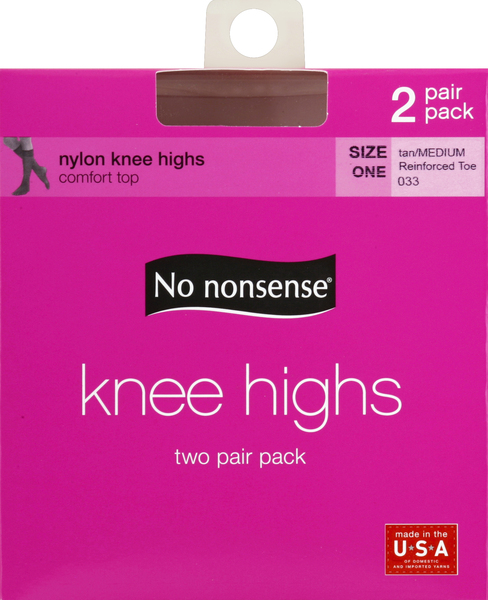 No nonsense Knee Highs, Comfort Top, Reinforced Toe, Size One, Tan/Medium, Two Pair Pack