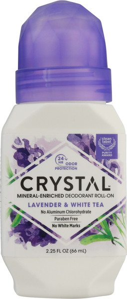 Crystal Deodorant, Mineral-Enriched, Lavender & White Tea, Roll-On