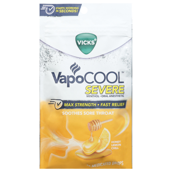 Vicks Medicated Drops, Severe, Max Strength, Honey Lemon Chill