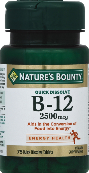 Nature's Bounty Vitamin B-12, Quick Dissolve, 2500 mcg, Quick Dissolve Tablets, Natural Cherry Flavor