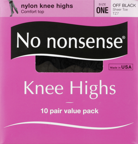 No nonsense Knee Highs, Nylon, Sheer Toe, Size One, Off Black
