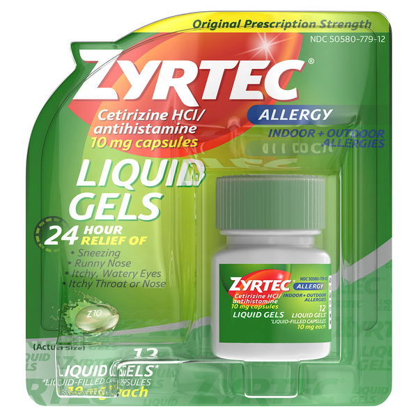 Zyrtec Allergy, Indoor & Outdoor, Original Prescription Strength, 10 mg, Liquid Gels