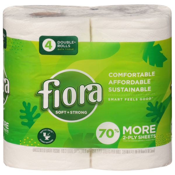 Fiora Bath Tissue, Soft + Strong, Double+ Rolls, Unscented, 2-Ply