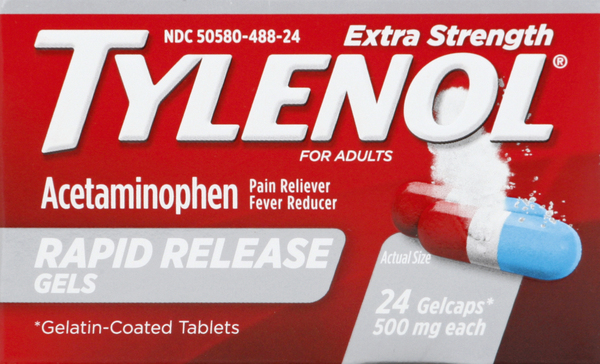 Tylenol Acetaminophen, Extra Strength, 500 mg, Rapid Release Gels, Gelcaps