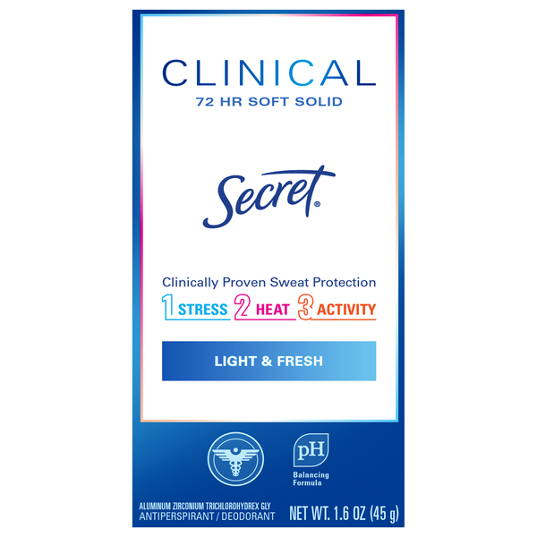 Secret Antiperspirant/Deodorant, Light & Fresh, 72 hours, Soft Solid