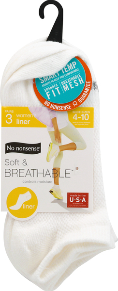 No Nonsense Soft & Breathable Socks, Liner, 4-10, Women's
