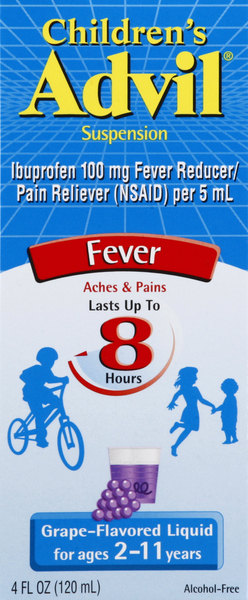 Advil Fever, Children's, 100 mg, Suspension, Grape-Flavored Liquid
