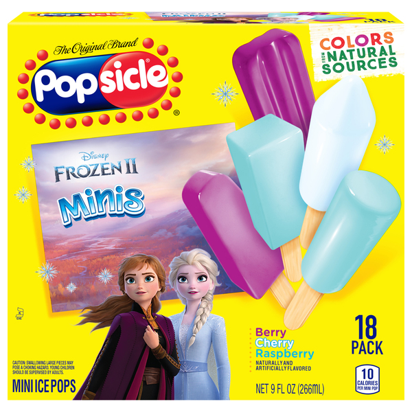 Popsicle Ice Pops, Berry, Cherry, Raspberry, Disney Frozen, Minis, 18 Pack