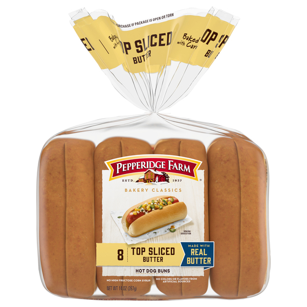 Pepperidge Farm® Bakery Classics Top Sliced Butter Hot Dog Buns, 14 oz. Bag, 8-pack
