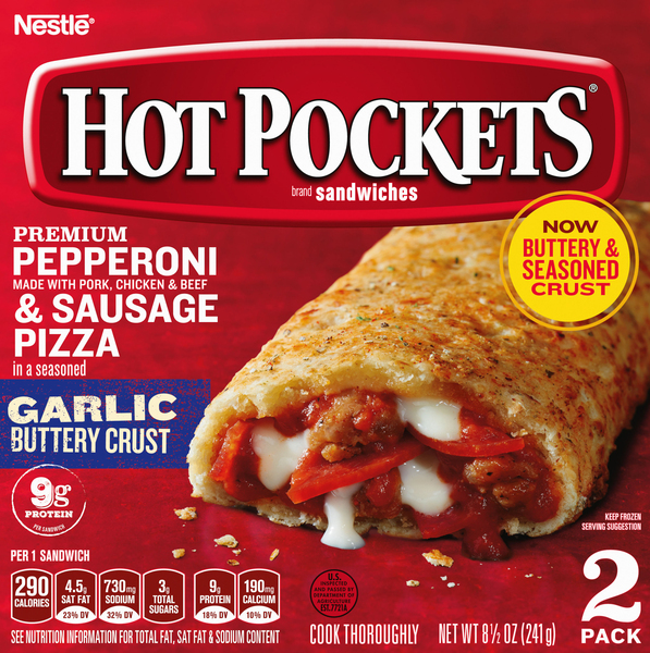 Hot Pockets Sandwiches, Seasoned Crust, Pepperoni & Sausage Pizza