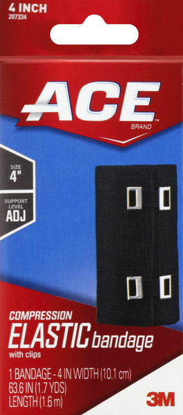 ACE Elastic Bandage, with Clips, Compression, 4 Inch