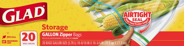 Glad Food Storage Bags, Zipper Gallon, 20 Count