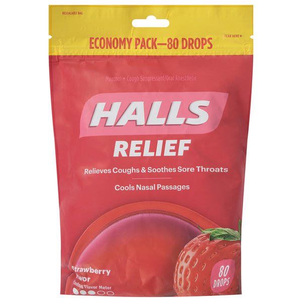 Halls Cough Drops, Strawberry Flavor, Economy Pack