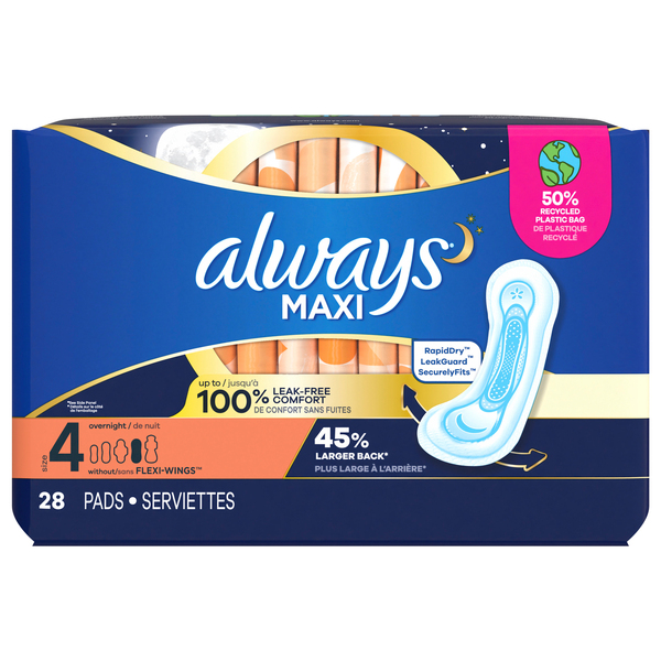 Always Pads, without Flexi-Wings, Overnight, Size 4