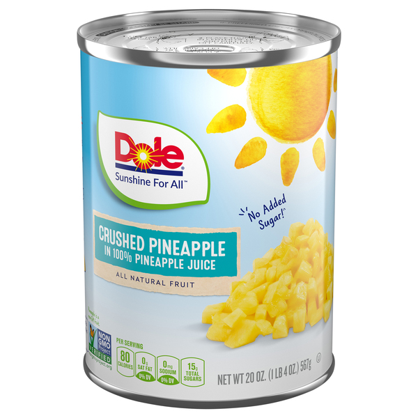 Dole Pineapple, in 100% Pineapple Juice, Crushed