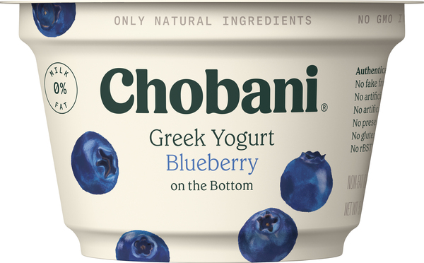 Chobani Yogurt, Greek, Nonfat, Blueberry on the Bottom