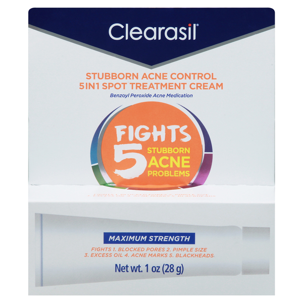 Clearasil Acne Treatment Cream, Stubborn, Maximum Strength, 5 in 1