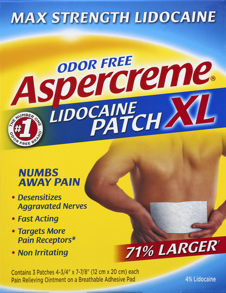 Aspercreme Lidocaine Patch, Max Strength, Odor Free, XL