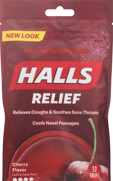 Halls Cough Suppressant/Oral Anesthetic, Relief, Drops, Cherry Flavor