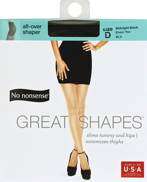 No nonsense Pantyhose, All-Over Shaper, Sheer Toe, Size D, Midnight Black