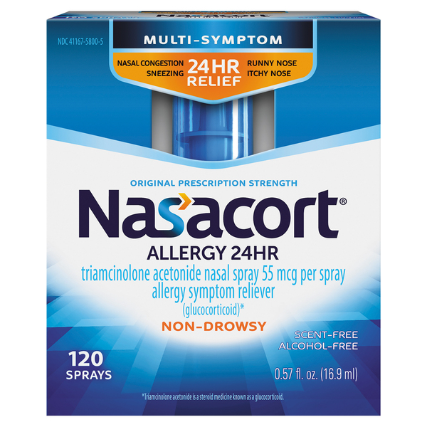 Nasacort Nasal Spray, Allergy 24 Hr, Multi-Symptom, Non-Drowsy, Original Prescription Strength, 55 mcg