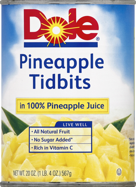 Dole Pineapple, in 100% Pineapple Juice, Tidbits
