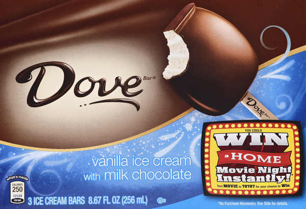 Dove Ice Cream Bars, Vanilla Ice Cream with Milk Chocolate