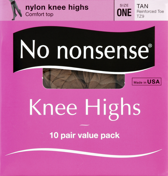 No nonsense Knee Highs, Nylon, Reinforced Toe, Size One, Tan