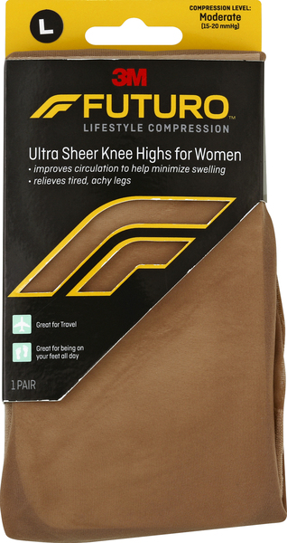 Futuro Knee Highs, Ultra Sheer, for Women, Large