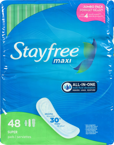 Stayfree Pads, Maxi, Super, Jumbo Pack
