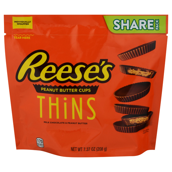 Reeses Peanut Butter Cups, Milk Chocolate & Peanut Butter, Thins, Share Pack