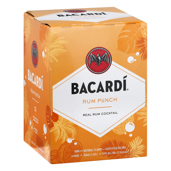 Bacardi Rum Cocktail, Real, Rum Punch, 4-Pack