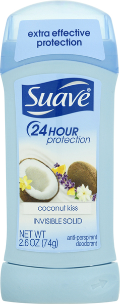 Suave Anti-Perspirant Deodorant, Coconut Kiss, 24 Hour Protection, Invisible Solid