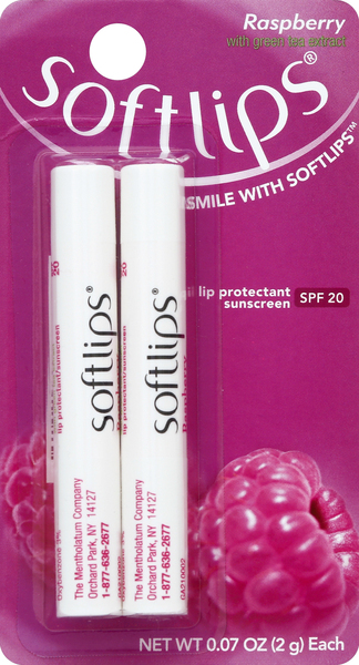 Softlips Lip Protectant/Sunscreen, Raspberry, SPF 20