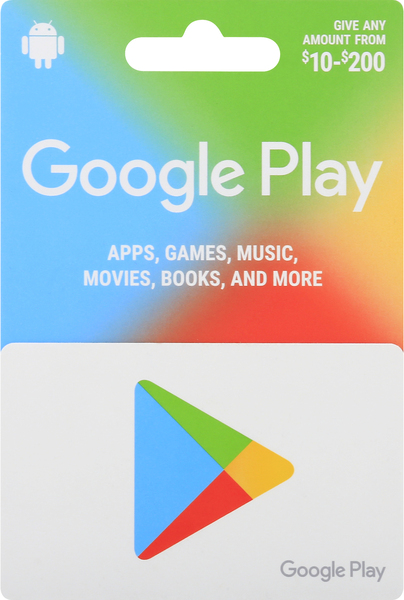 Google Gift Card, Google Play, $10-$200