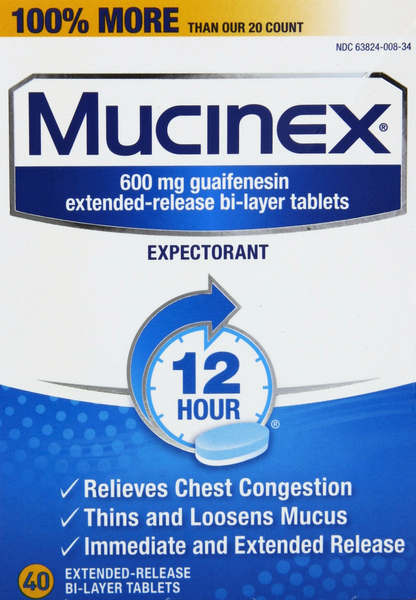 Mucinex Expectorant, 600 mg, 12 Hour, Extended-Release Bi-Layer Tablets