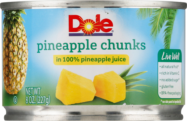 Dole Pineapple, in 100% Pineapple Juice, Chunks