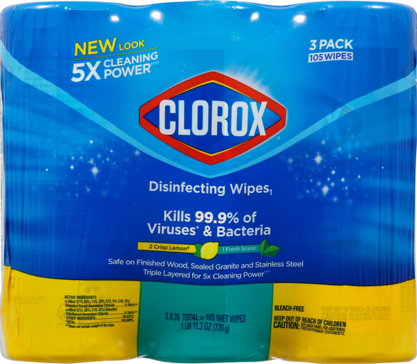 Clorox Disinfecting Wipes, Crisp Lemon/Fresh Scent, 3 Pack
