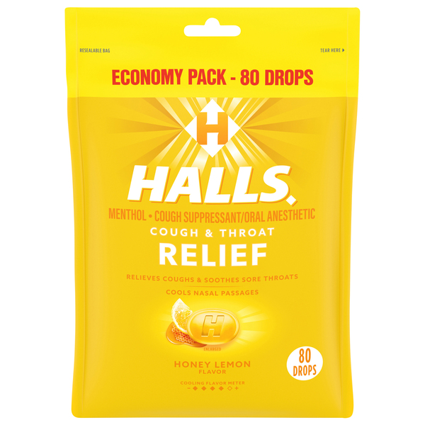 Halls Cough & Throat Relief, Honey Lemon Flavor, Economy Pack