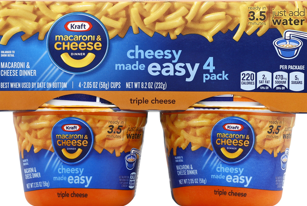 Kraft Macaroni & Cheese Dinner, Triple Cheese, 4 Pack