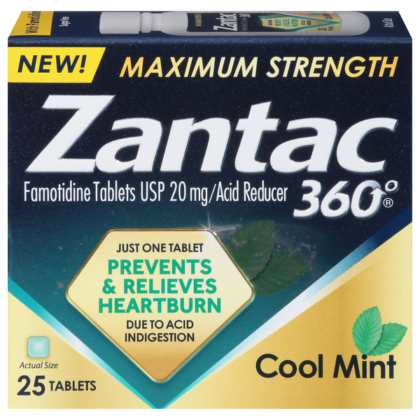 Zantac 360 Acid Reducer, Maximum Strength, 20 mg, Tablets, Cool Mint