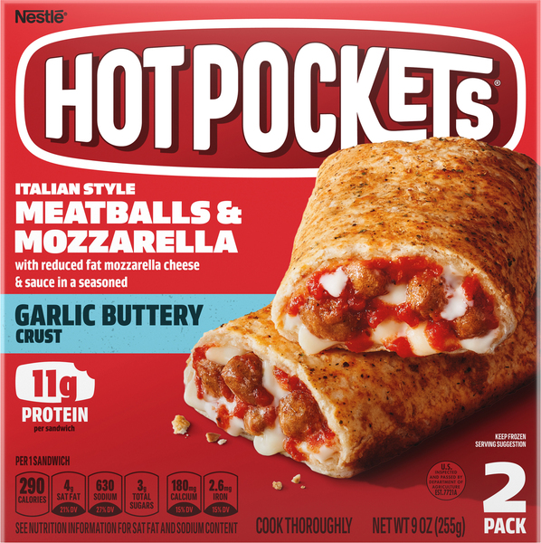 Hot Pockets Sandwich, Meatballs & Mozzarella, Italian Style, Garlic Buttery Crust, 2 Pack